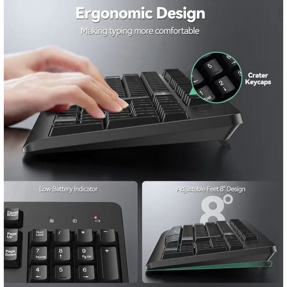TECKNET Wireless Keyboard, 2.4G Silent Full-Size USB Keyboard with Number Pad...